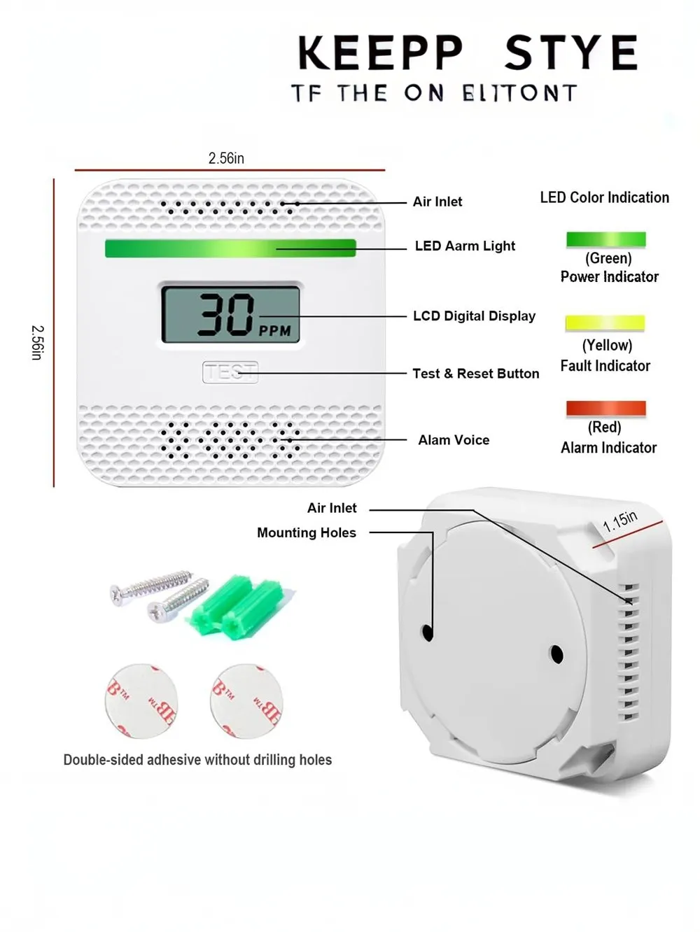 EcoSafe Compact Carbon Monoxide Sensor Lightweight Portable Safety Alert Device Digital Reading Travel Essential for Home Kitchen RV Car Hotel