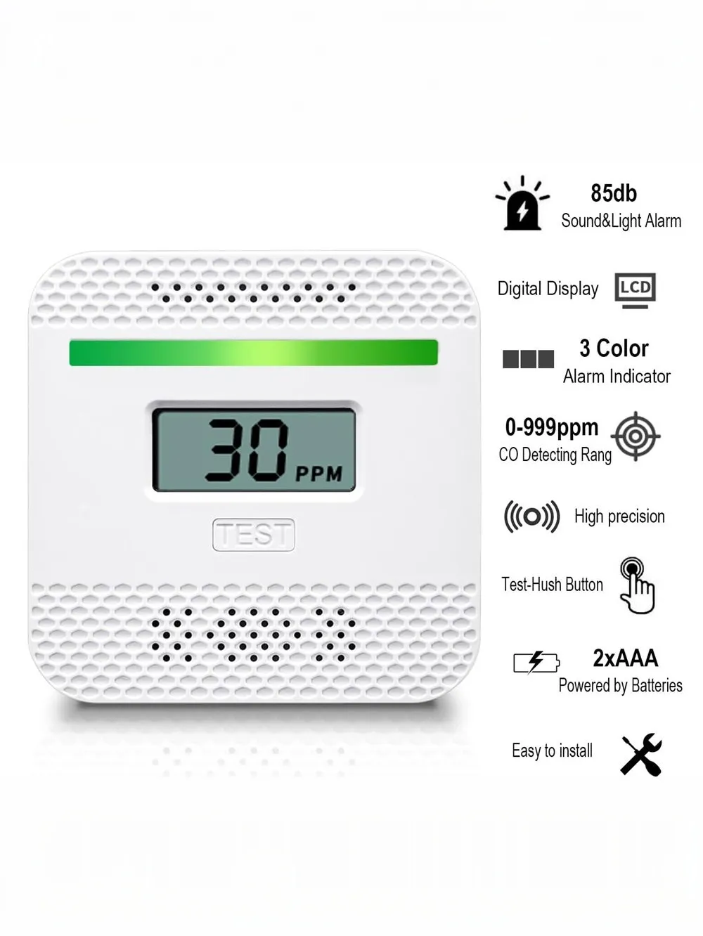 EcoSafe Compact Carbon Monoxide Sensor Lightweight Portable Safety Alert Device Digital Reading Travel Essential for Home Kitchen RV Car Hotel