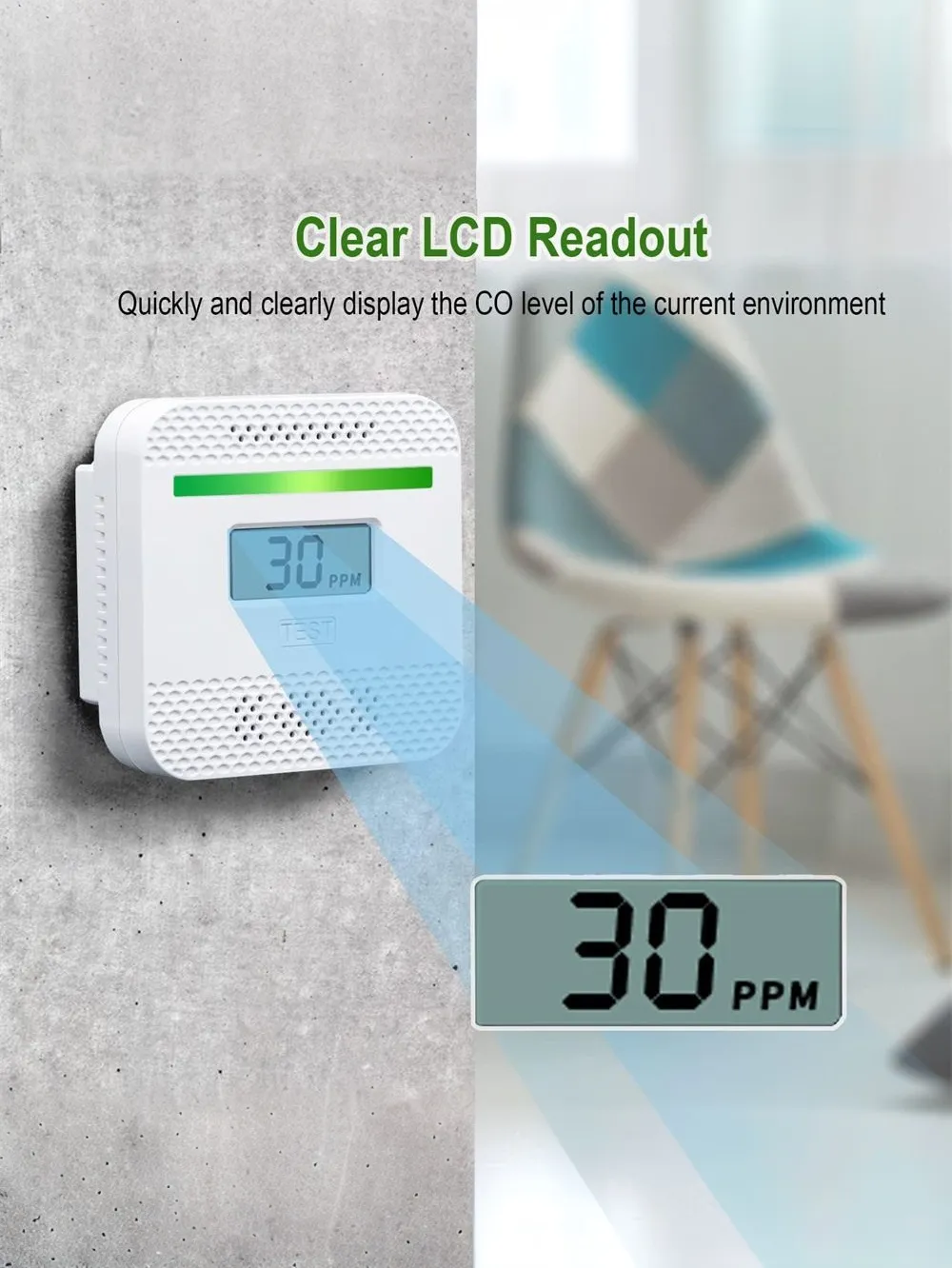 EcoSafe Compact Carbon Monoxide Sensor Lightweight Portable Safety Alert Device Digital Reading Travel Essential for Home Kitchen RV Car Hotel