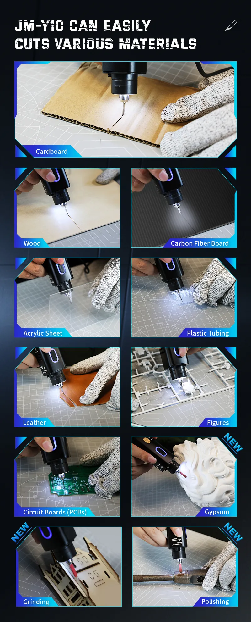 Jakemy JM-Y10 PRO Ultrasonic Cutter and Polisher 35W 40kHz Precision Cutting Dual Function Safety Design for Metal Wood Plastic Crafts