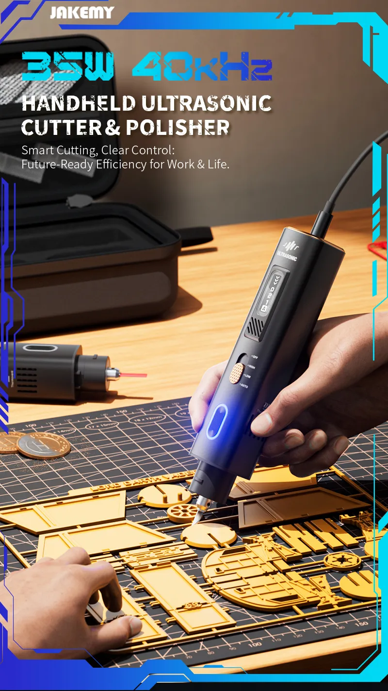 Jakemy JM-Y10 PRO Ultrasonic Cutter and Polisher 35W 40kHz Precision Cutting Dual Function Safety Design for Metal Wood Plastic Crafts