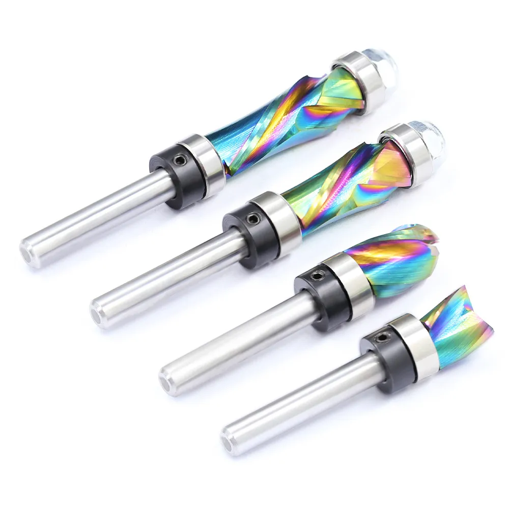 LAVIE 1/4 Inch 6.35mm Shank Nano Coated Spiral Compression Flush Trim Router Bit Top & Bottom Bearing Milling Cutter for Wood MDF Decorative Panels
