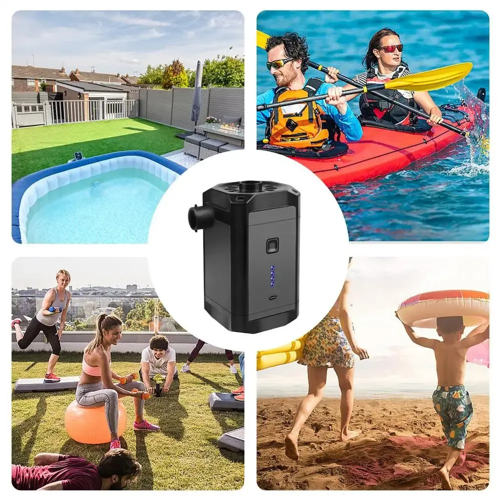 Electric Air Pump Inflator Air Compressor With Rechargeable Battery Portable Wireless For PVC Boat Mattress Inflatable Pool Raft Tyre Balls With 3 Nozzles