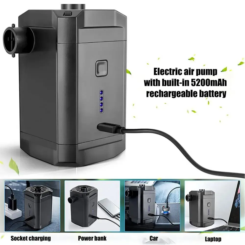 Electric Air Pump Inflator Air Compressor With Rechargeable Battery Portable Wireless For PVC Boat Mattress Inflatable Pool Raft Tyre Balls With 3 Nozzles