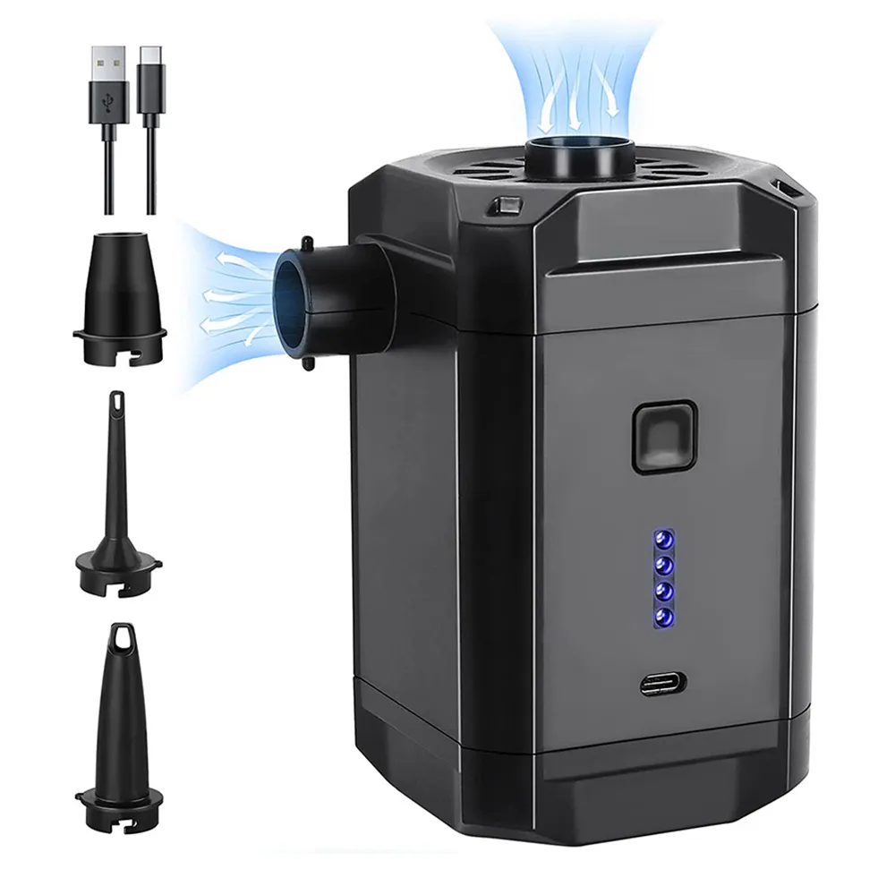 Electric Air Pump Inflator Air Compressor With Rechargeable Battery Portable Wireless For PVC Boat Mattress Inflatable Pool Raft Tyre Balls With 3 Nozzles