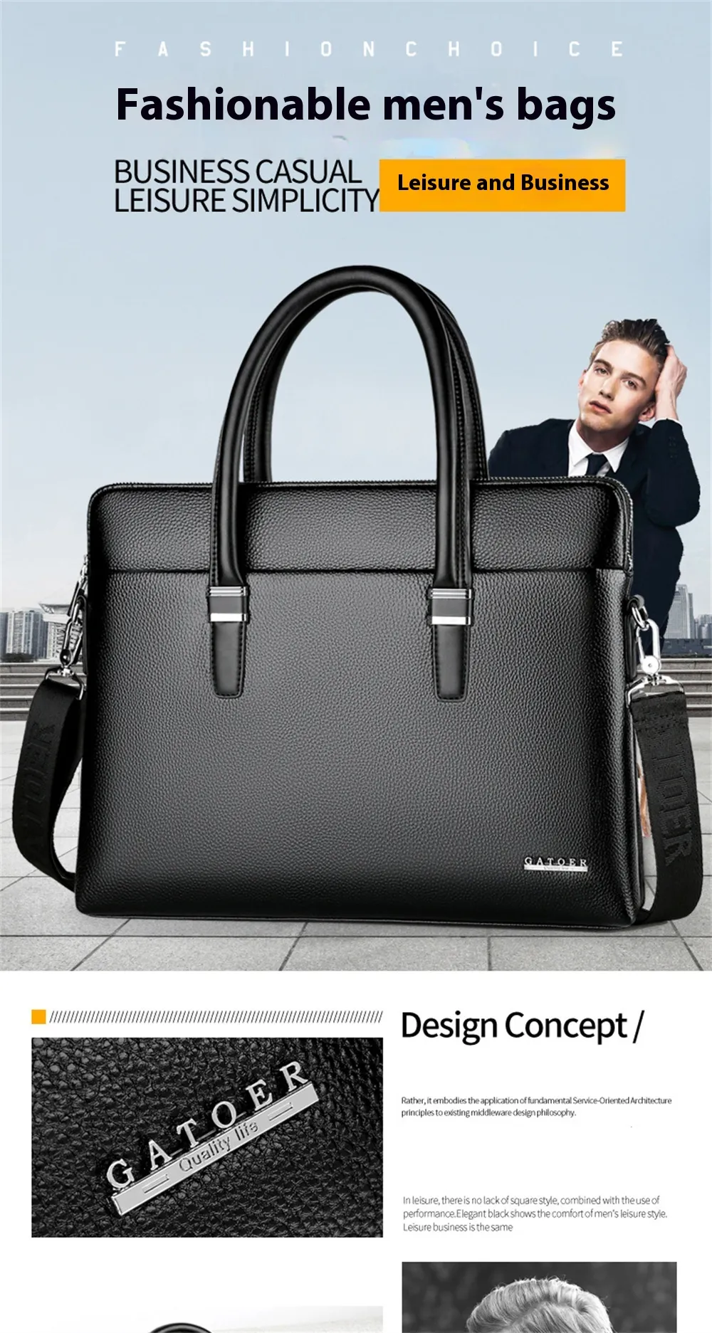 Men's Business Leather Briefcase Solid Simple Fashion 14'' Laptop Handbag Waterproof Large Capacity Shoulder Crossbody Bag Men's Business Leather Briefcase Solid Simple Fashion 14'' Laptop Handbag Waterproof Large Capacity Shoulder Crossbody Bag