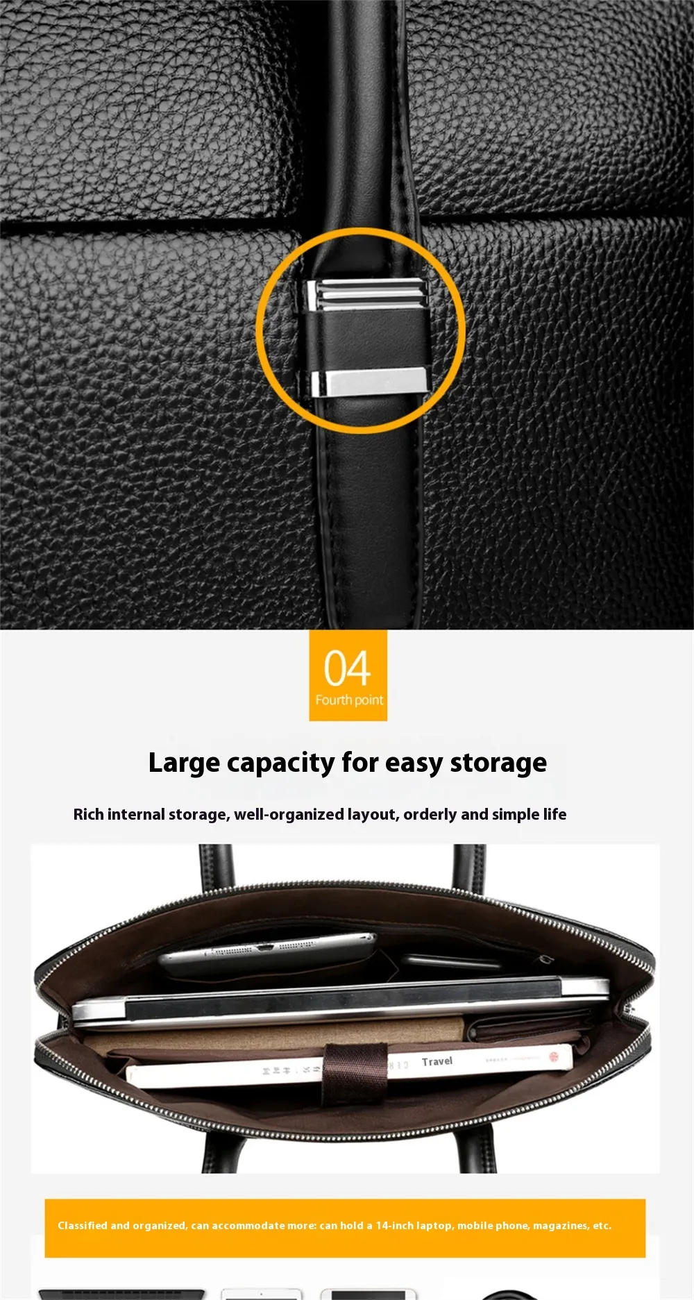 Men's Business Leather Briefcase Solid Simple Fashion 14'' Laptop Handbag Waterproof Large Capacity Shoulder Crossbody Bag Men's Business Leather Briefcase Solid Simple Fashion 14'' Laptop Handbag Waterproof Large Capacity Shoulder Crossbody Bag