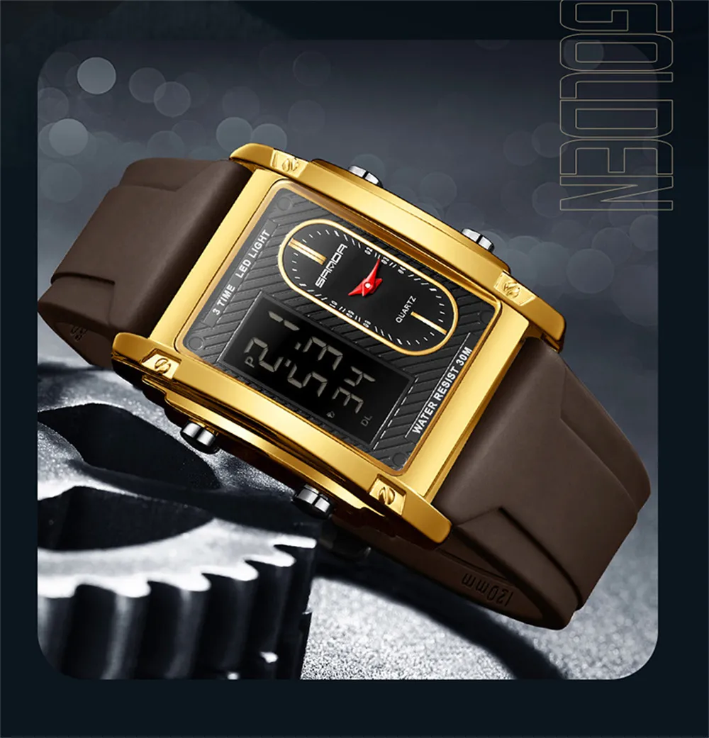 SANDA Men's Sport Dual Display Digital Watch Waterproof Luminous Multi-function Chronograph Comfy Silicone Strap Digital WristWatch SANDA Men's Sport Dual Display Digital Watch Waterproof Luminous Multi-function Chronograph Comfy Silicone Strap Digital WristWatch
