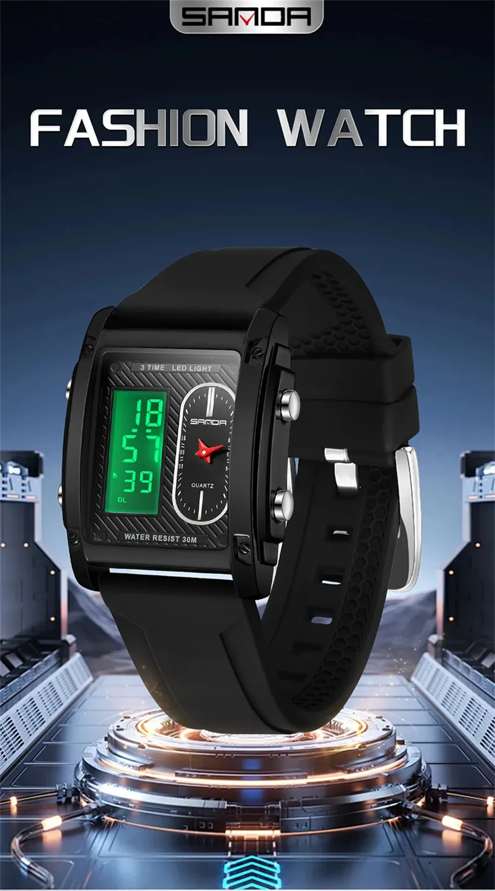 SANDA Men's Sport Dual Display Digital Watch Waterproof Luminous Multi-function Chronograph Comfy Silicone Strap Digital WristWatch SANDA Men's Sport Dual Display Digital Watch Waterproof Luminous Multi-function Chronograph Comfy Silicone Strap Digital WristWatch