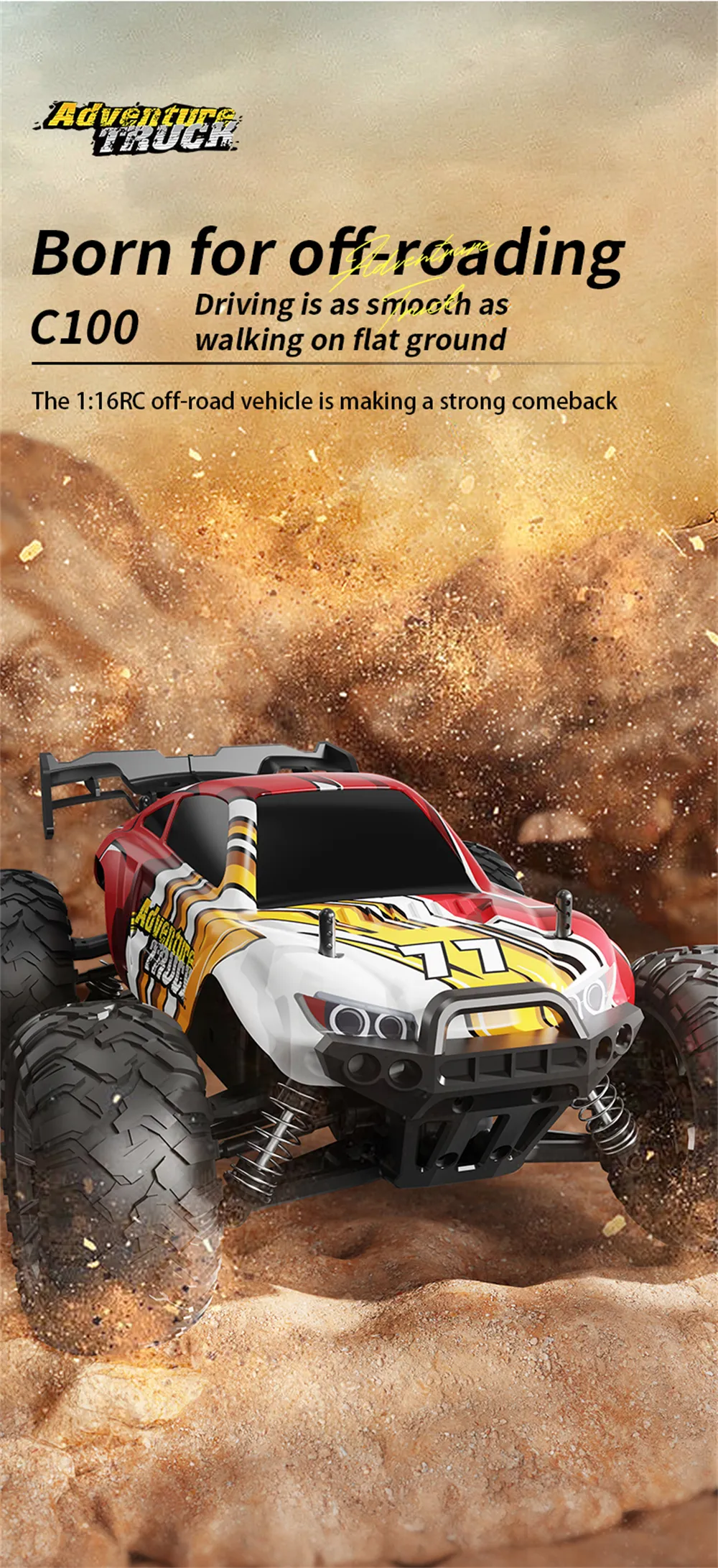 LYZRC C100 1/16 2.4G 4WD High-Speed Off-Road Climbing RC Car Full Proportional Control Electric Vehicle Model RTR