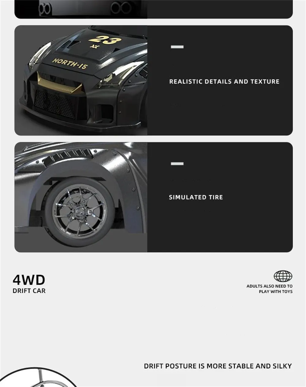 S916 RTR Mini 1/43 2.4G 4WD Drift RC Car Gyro GTR Race LED Light Full Scale Remote Control High-Speed Motor On-Road Racing Vehicle Model Boys Gifts Toys