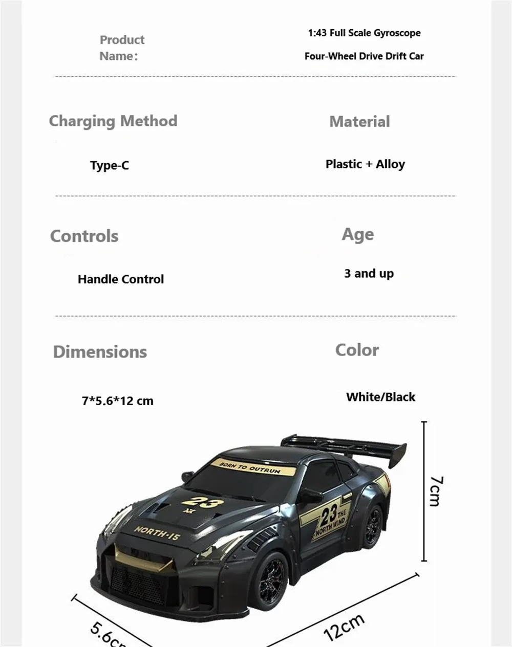 S916 RTR Mini 1/43 2.4G 4WD Drift RC Car Gyro GTR Race LED Light Full Scale Remote Control High-Speed Motor On-Road Racing Vehicle Model Boys Gifts Toys