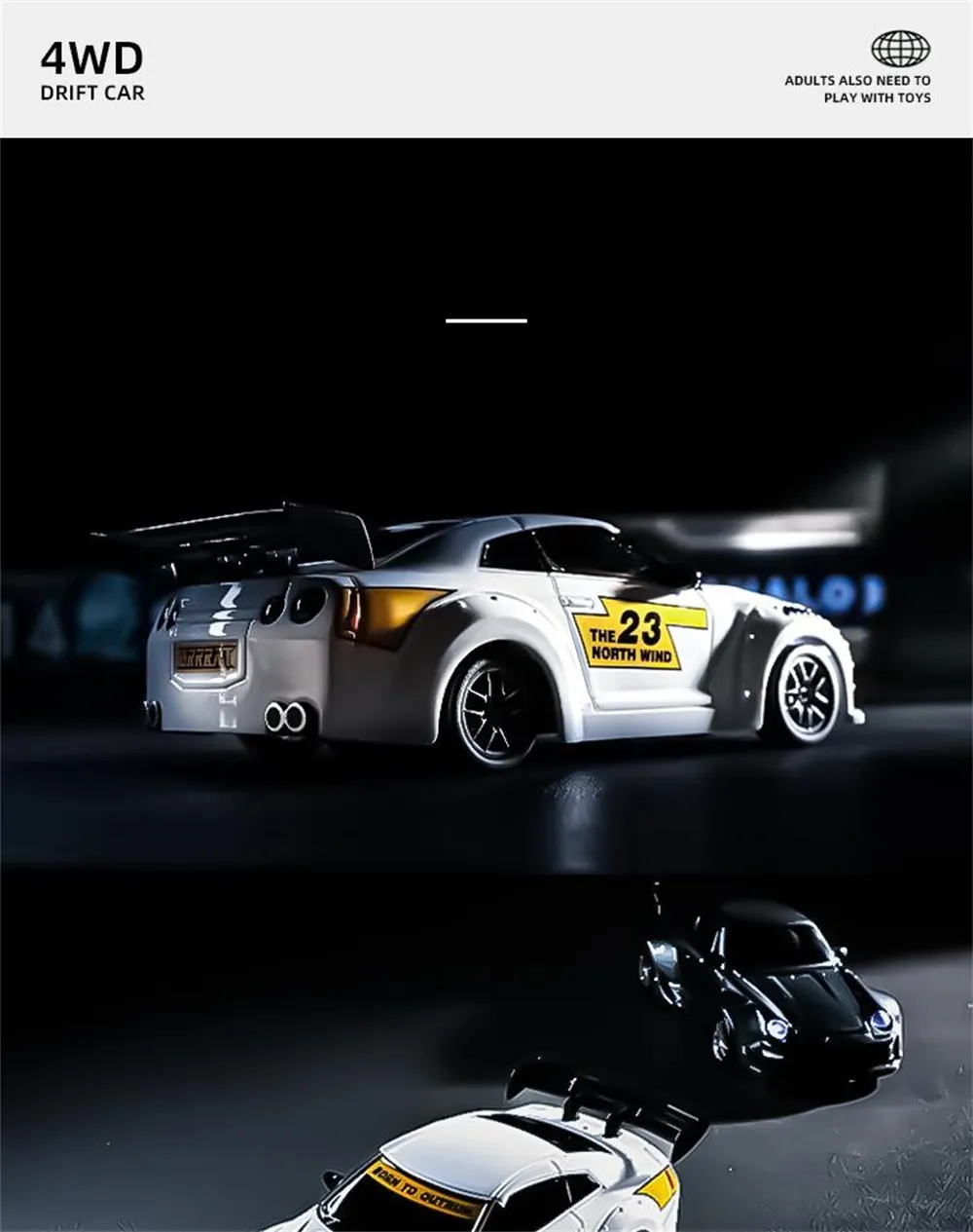 S916 RTR Mini 1/43 2.4G 4WD Drift RC Car Gyro GTR Race LED Light Full Scale Remote Control High-Speed Motor On-Road Racing Vehicle Model Boys Gifts Toys