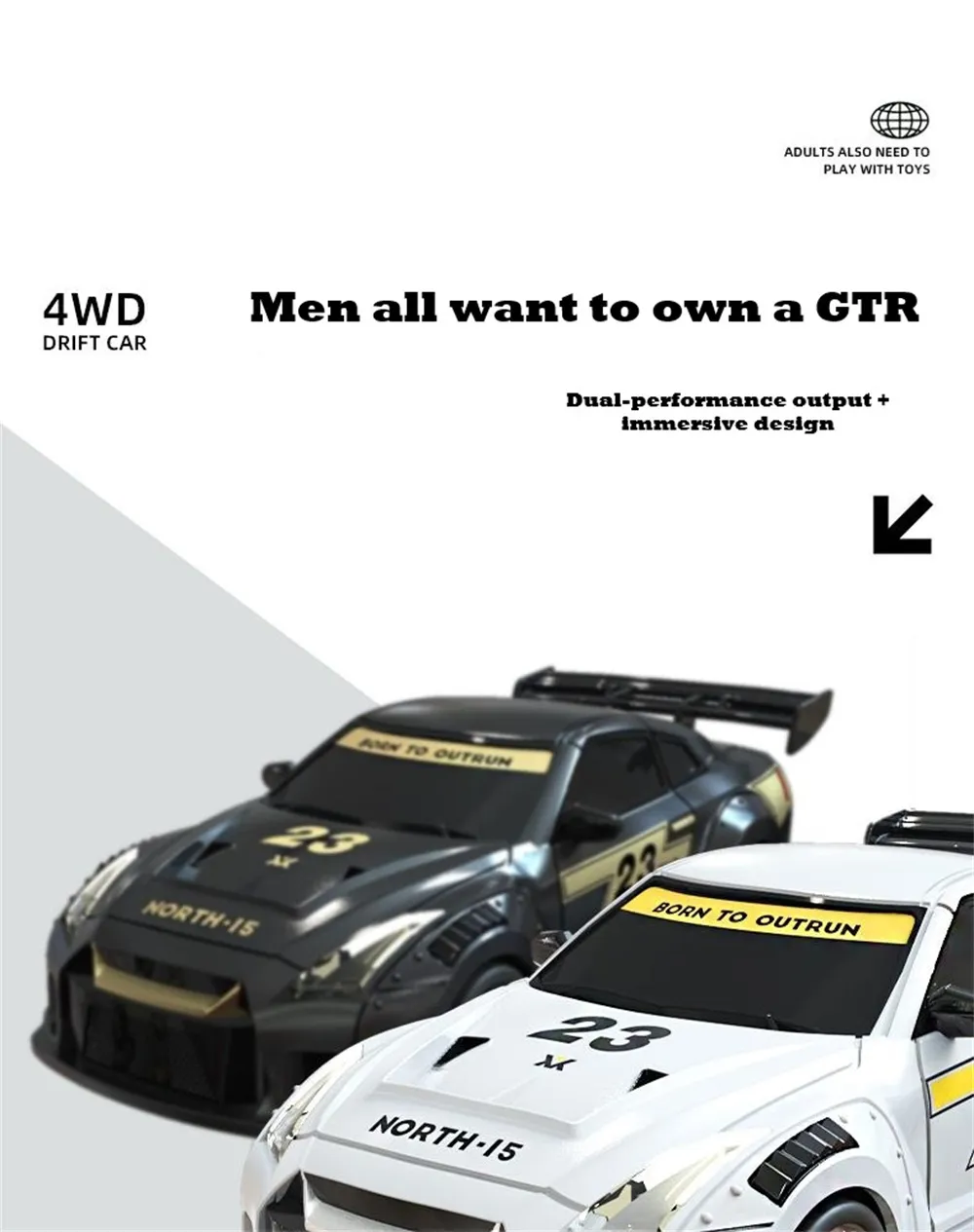 S916 RTR Mini 1/43 2.4G 4WD Drift RC Car Gyro GTR Race LED Light Full Scale Remote Control High-Speed Motor On-Road Racing Vehicle Model Boys Gifts Toys