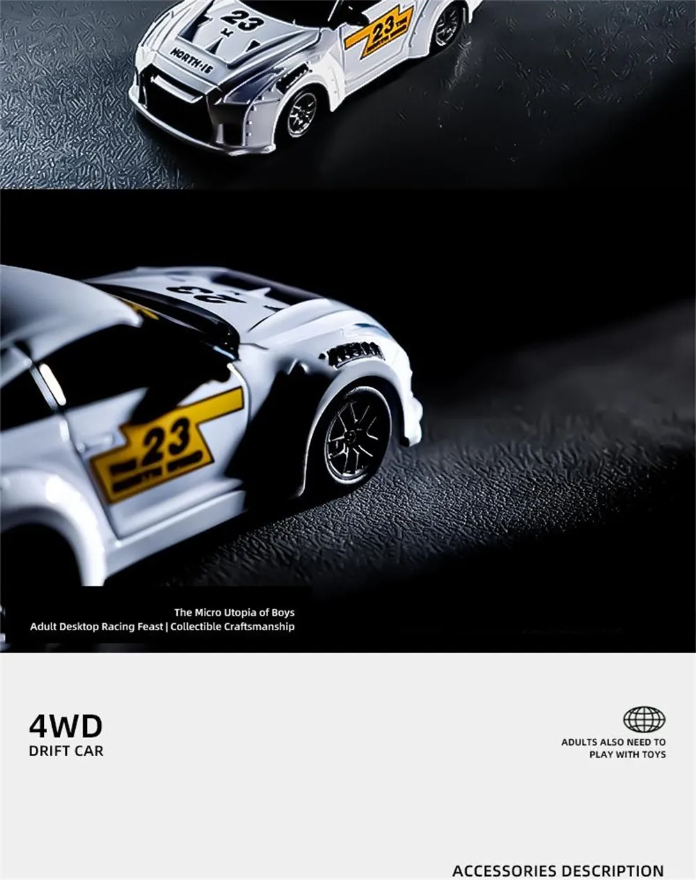S916 RTR Mini 1/43 2.4G 4WD Drift RC Car Gyro GTR Race LED Light Full Scale Remote Control High-Speed Motor On-Road Racing Vehicle Model Boys Gifts Toys