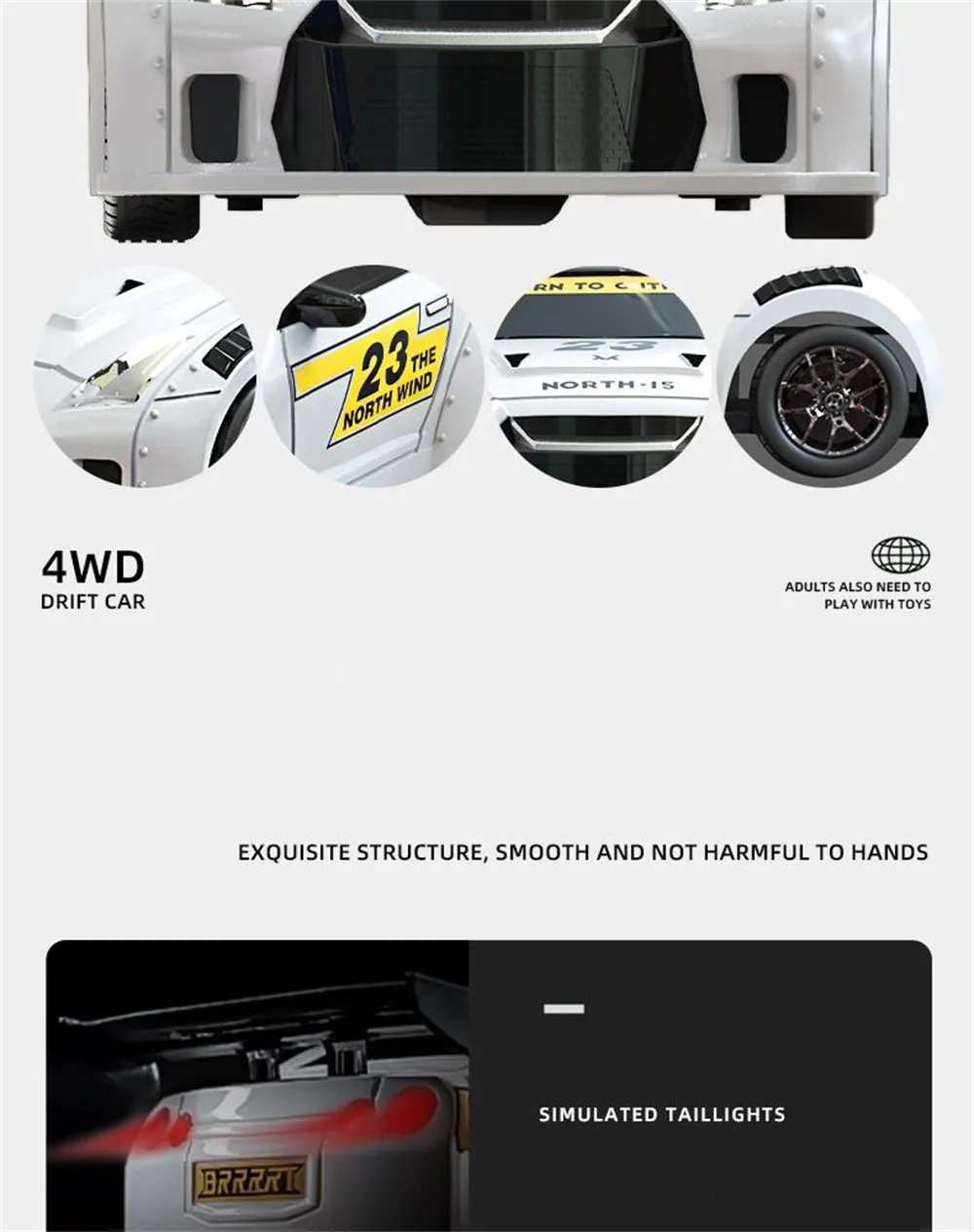 S916 RTR Mini 1/43 2.4G 4WD Drift RC Car Gyro GTR Race LED Light Full Scale Remote Control High-Speed Motor On-Road Racing Vehicle Model Boys Gifts Toys