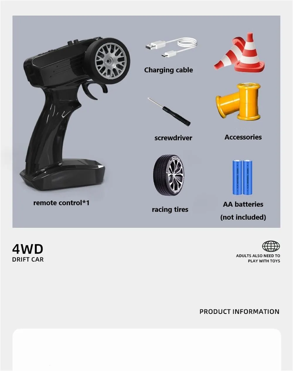 S916 RTR Mini 1/43 2.4G 4WD Drift RC Car Gyro GTR Race LED Light Full Scale Remote Control High-Speed Motor On-Road Racing Vehicle Model Boys Gifts Toys