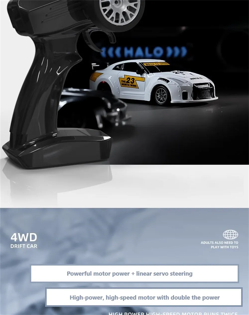 S916 RTR Mini 1/43 2.4G 4WD Drift RC Car Gyro GTR Race LED Light Full Scale Remote Control High-Speed Motor On-Road Racing Vehicle Model Boys Gifts Toys