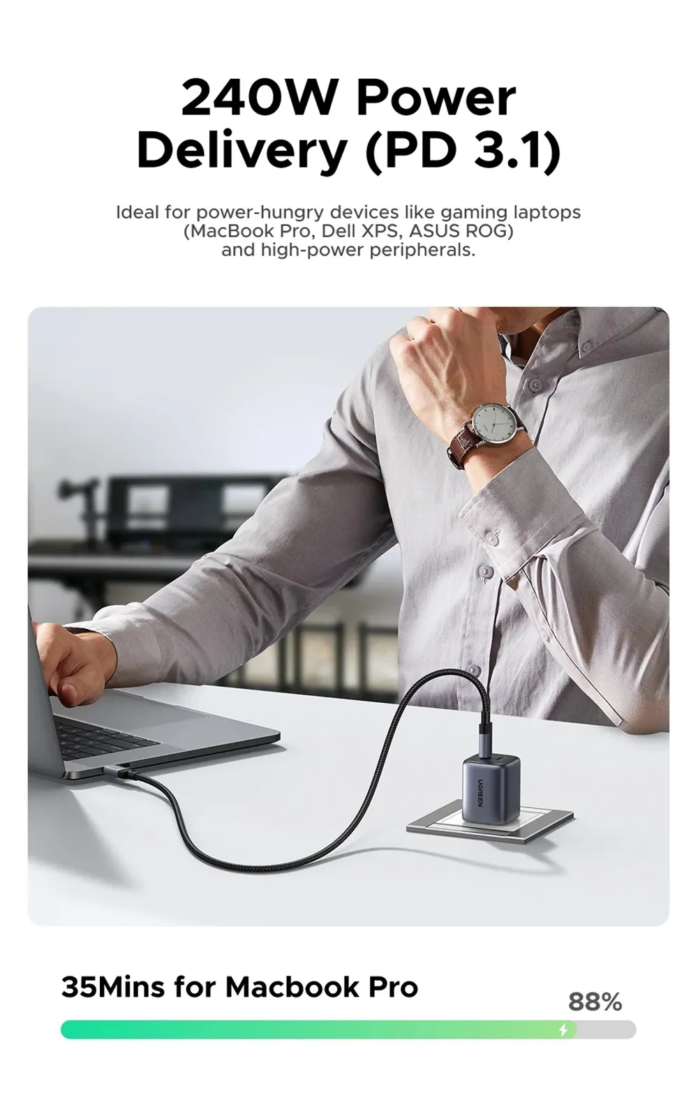UGREEN High-Speed USB C Cable 240W Power Delivery USB4 Charging Cord for Laptops and Mobile Devices