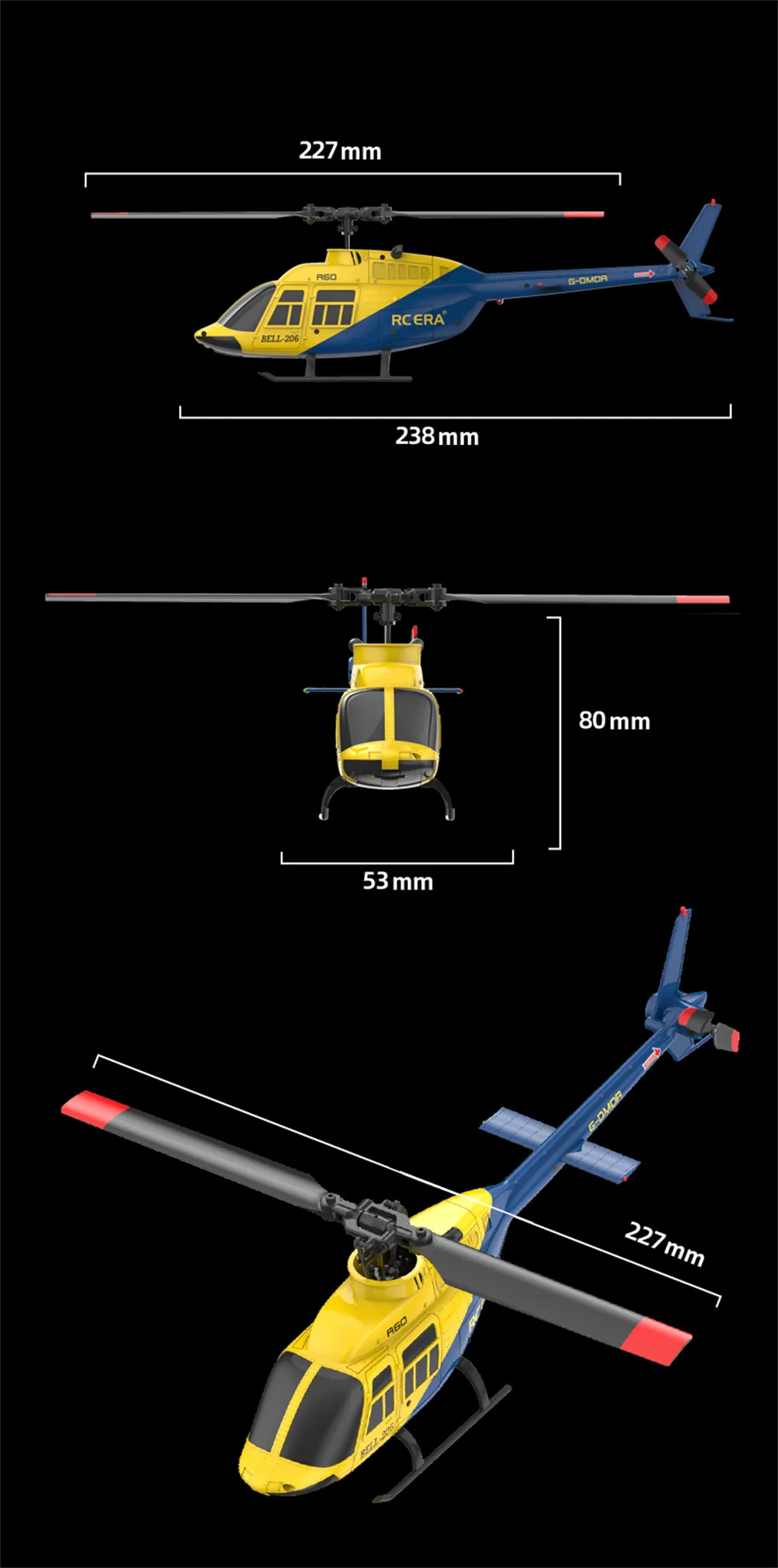 RC ERA A60 Mini Bell-206 2.4G 4CH 6-Axis Gyro 1:42 Scale Optical Flow Localization Altitude Hold Flybarless RC Helicopter RTF RC ERA A60 Mini Bell-206 2.4G 4CH 6-Axis Gyro 1:42 Scale Optical Flow Localization Altitude Hold Flybarless RC Helicopter RTF