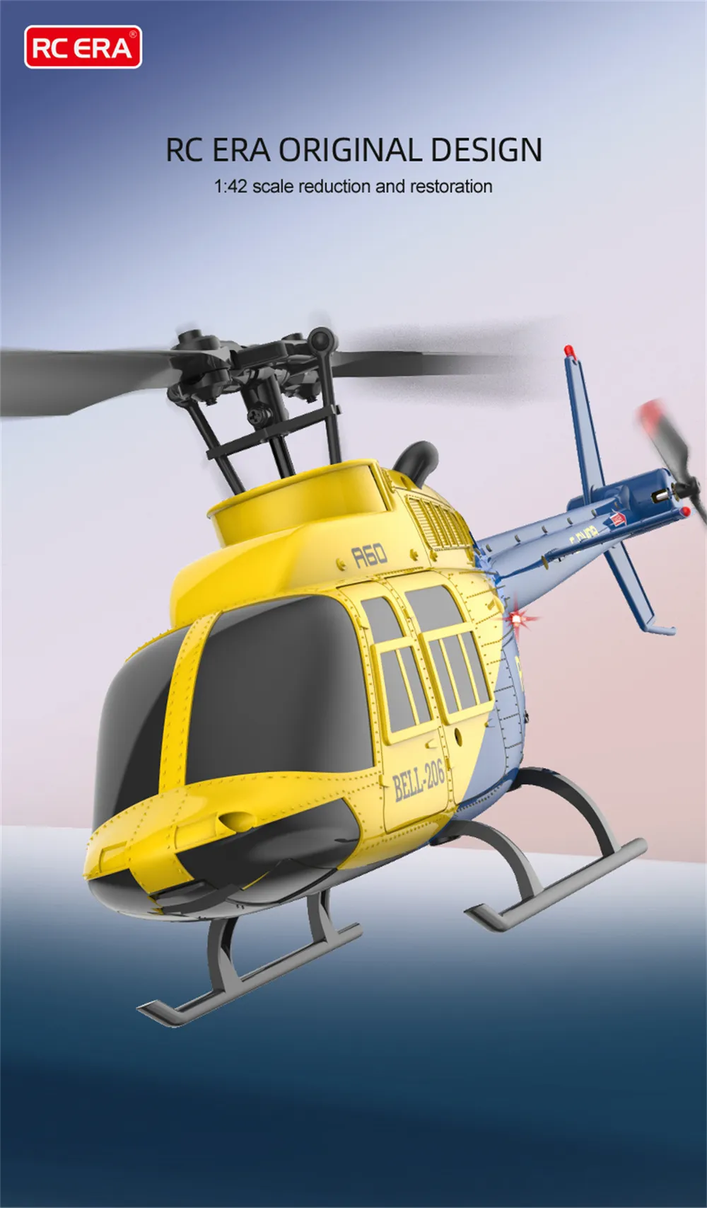 RC ERA A60 Mini Bell-206 2.4G 4CH 6-Axis Gyro 1:42 Scale Optical Flow Localization Altitude Hold Flybarless RC Helicopter RTF RC ERA A60 Mini Bell-206 2.4G 4CH 6-Axis Gyro 1:42 Scale Optical Flow Localization Altitude Hold Flybarless RC Helicopter RTF