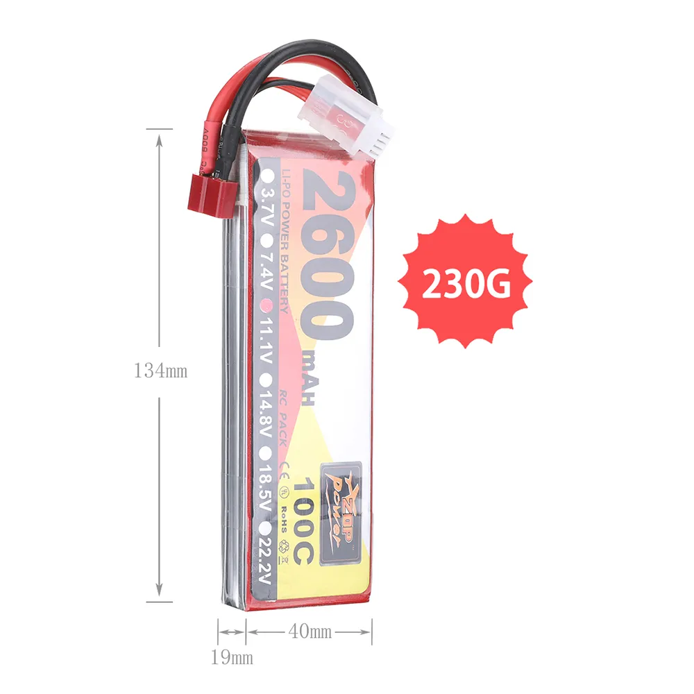 ZOP Power 11.1V 2600mAh 100C 3S LiPo Battery T Plug for RC Car ZOP Power 11.1V 2600mAh 100C 3S LiPo Battery T Plug for RC Car