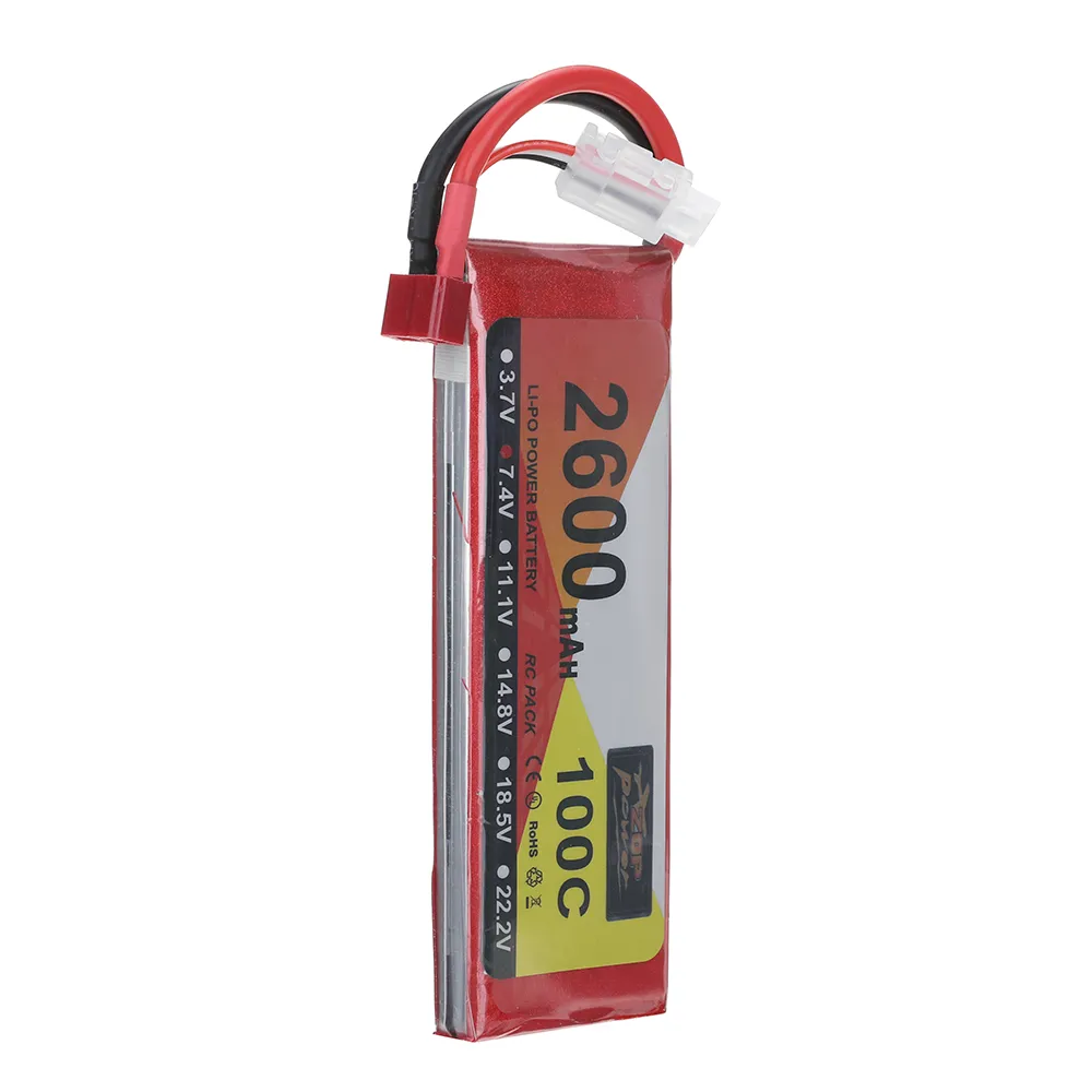 ZOP Power 7.4V 2600mAh 100C 2S LiPo Battery T Plug for RC Car