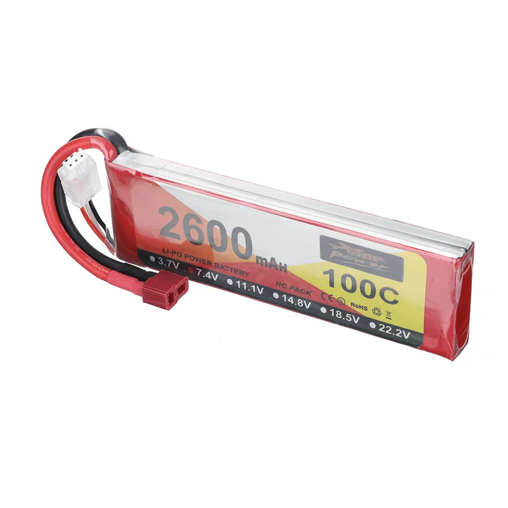 ZOP Power 7.4V 2600mAh 100C 2S LiPo Battery T Plug for RC Car