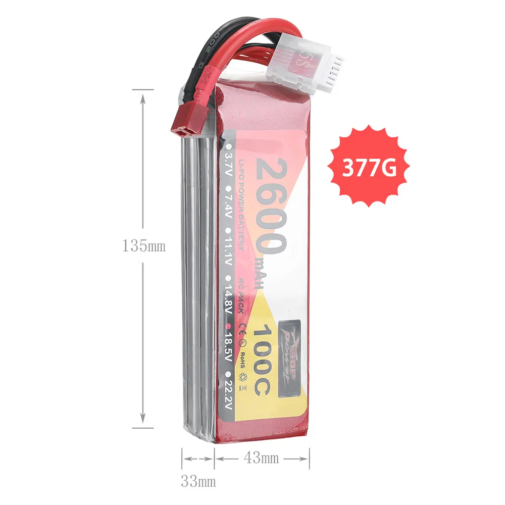 ZOP Power 18.5V 2600mAh 100C 5S LiPo Battery T Plug for RC Car