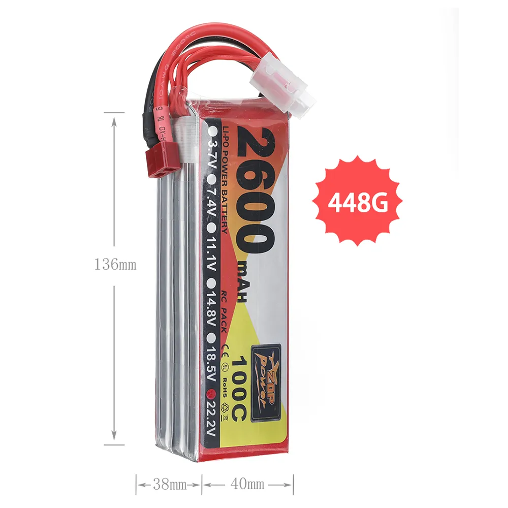 ZOP Power 22.2V 2600mAh 100C 6S LiPo Battery T Plug for RC Car ZOP Power 22.2V 2600mAh 100C 6S LiPo Battery T Plug for RC Car
