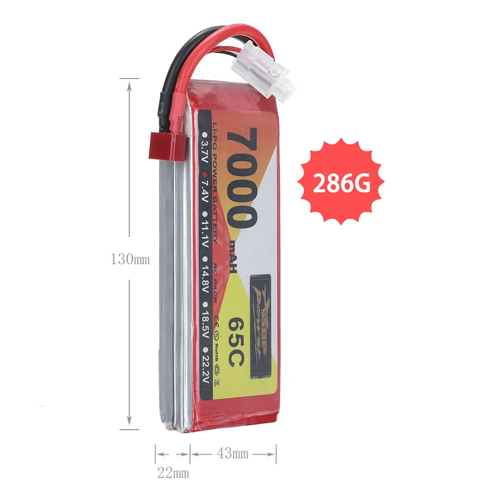 ZOP Power 7.4V 7000mAh 65C 2S LiPo Battery T Plug for RC Car ZOP Power 7.4V 7000mAh 65C 2S LiPo Battery T Plug for RC Car