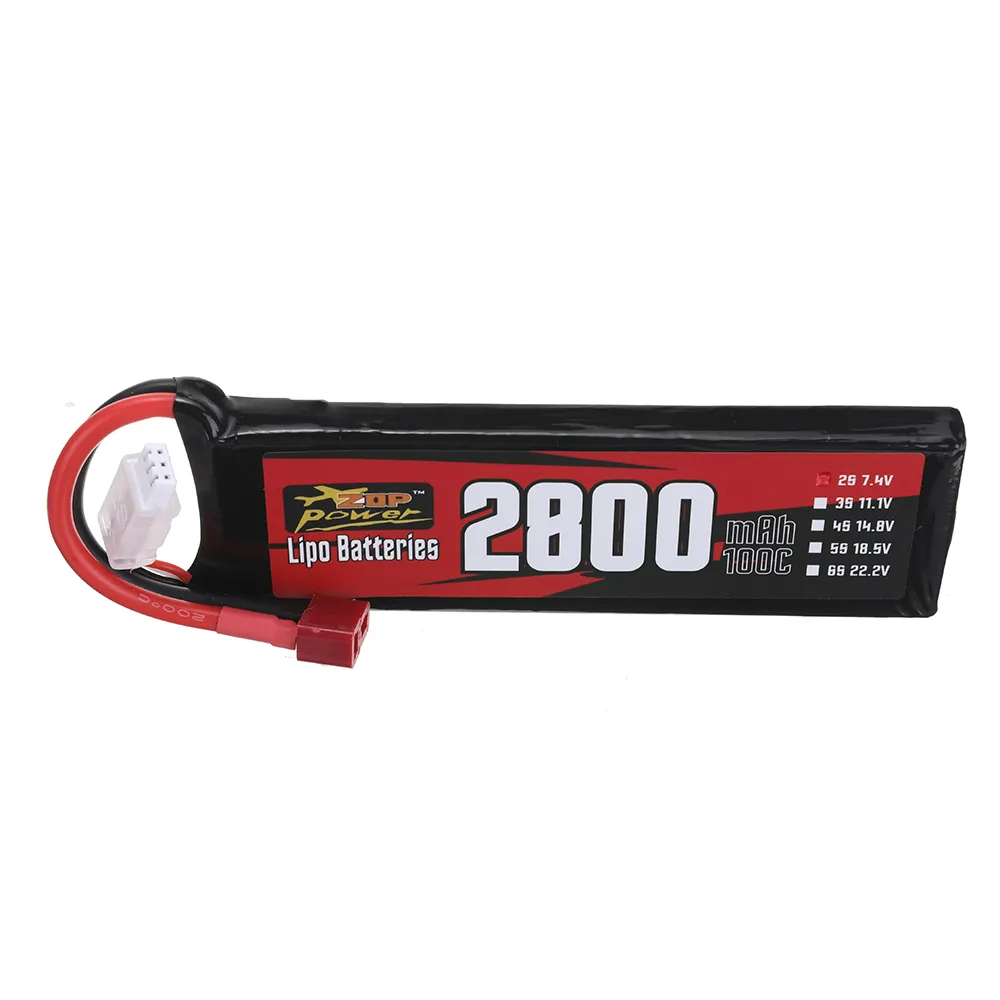 ZOP Power 7.4V 2800mAh 100C 2S LiPo Battery T Plug for RC Car ZOP Power 7.4V 2800mAh 100C 2S LiPo Battery T Plug for RC Car