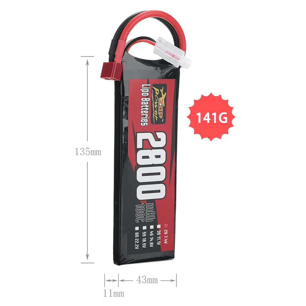 ZOP Power 7.4V 2800mAh 100C 2S LiPo Battery T Plug for RC Car ZOP Power 7.4V 2800mAh 100C 2S LiPo Battery T Plug for RC Car