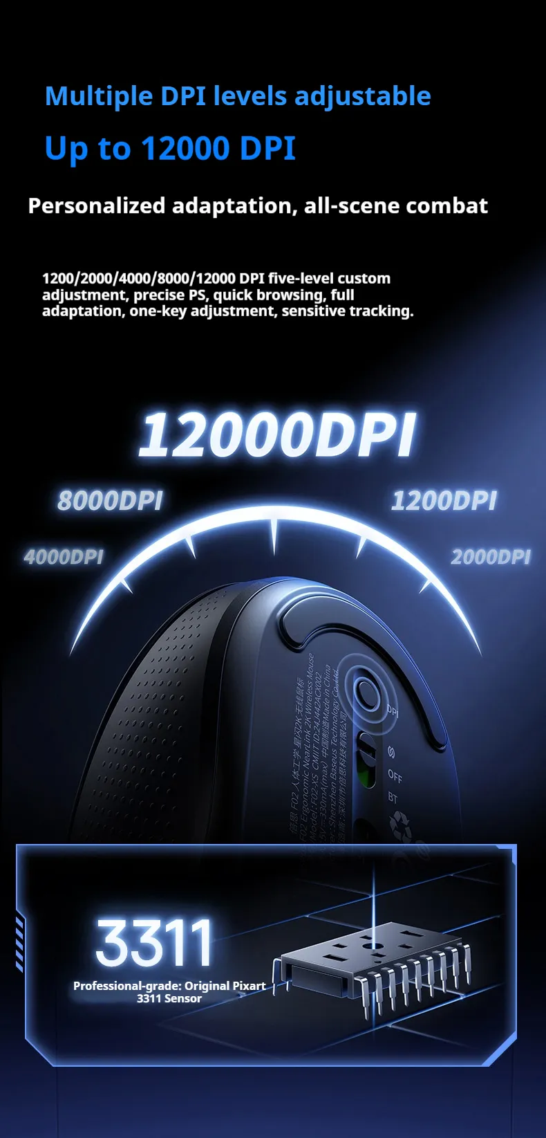 Baseus F02 Wireless Gaming Mouse PAW3311 2K NearLink bluetooth Dual Mode 12000 DPI Lightweight 80g Ergonomic Rechargeable Programmable Buttons Mice Baseus F02 Wireless Gaming Mouse PAW3311 2K NearLink bluetooth Dual Mode 12000 DPI Lightweight 80g Ergonomic Rechargeable Programmable Buttons Mice