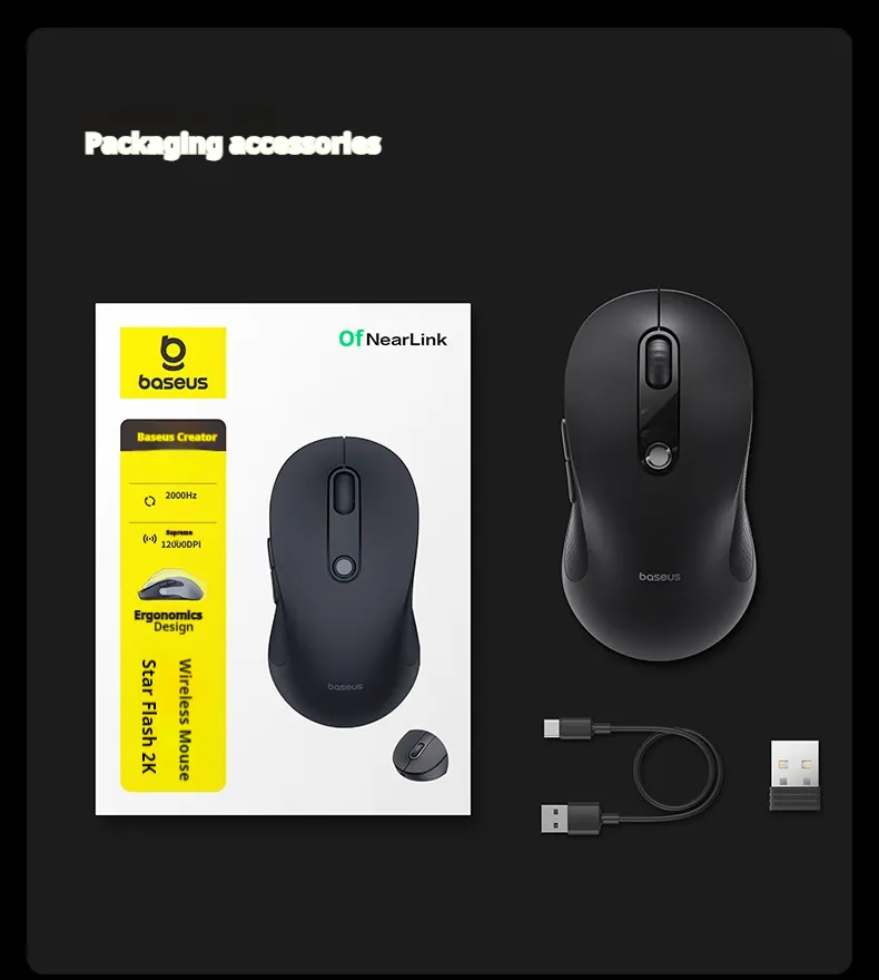 Baseus F02 Wireless Gaming Mouse PAW3311 2K NearLink bluetooth Dual Mode 12000 DPI Lightweight 80g Ergonomic Rechargeable Programmable Buttons Mice Baseus F02 Wireless Gaming Mouse PAW3311 2K NearLink bluetooth Dual Mode 12000 DPI Lightweight 80g Ergonomic Rechargeable Programmable Buttons Mice