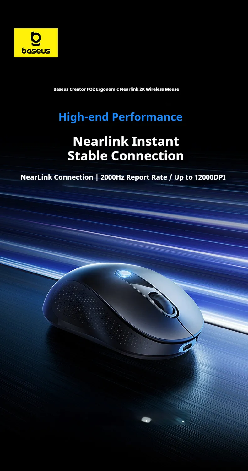 Baseus F02 Wireless Gaming Mouse PAW3311 2K NearLink bluetooth Dual Mode 12000 DPI Lightweight 80g Ergonomic Rechargeable Programmable Buttons Mice Baseus F02 Wireless Gaming Mouse PAW3311 2K NearLink bluetooth Dual Mode 12000 DPI Lightweight 80g Ergonomic Rechargeable Programmable Buttons Mice