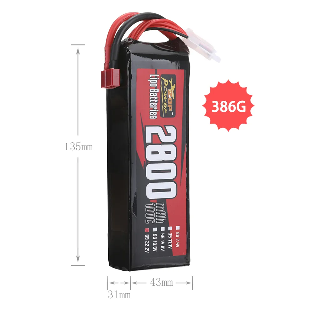 ZOP Power 22.2V 2800mAh 100C 6S LiPo Battery T Plug for RC Car ZOP Power 22.2V 2800mAh 100C 6S LiPo Battery T Plug for RC Car