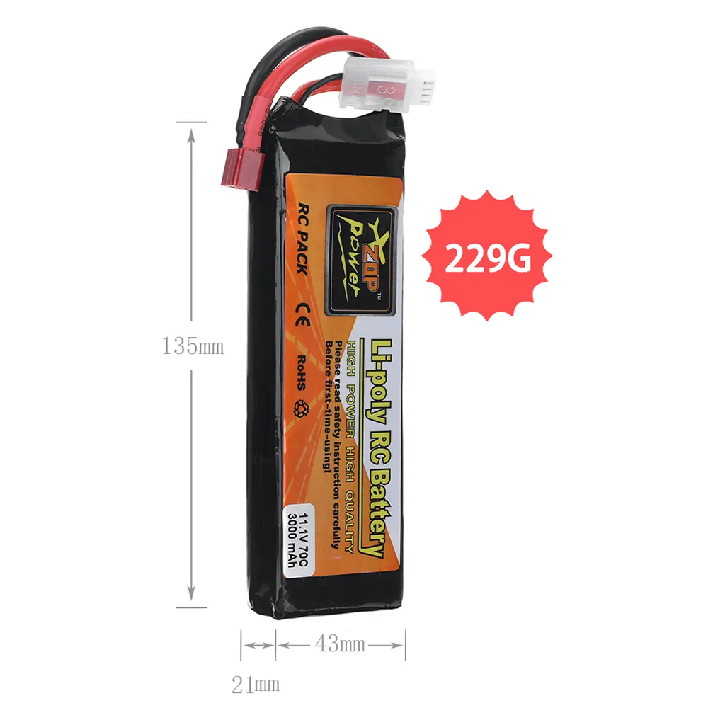 ZOP Power 11.1V 3000mAh 70C 3S LiPo Battery T Plug for RC Car ZOP Power 11.1V 3000mAh 70C 3S LiPo Battery T Plug for RC Car