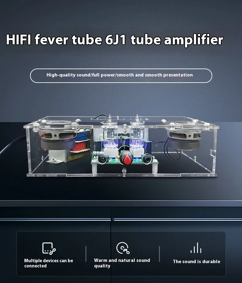 HIFI 6J1 Tube Amplifier DIY Kit Clear Acrylic Case High Fidelity Sound 105dB SNR Dual 12V Power Support MP3 Smartphone Tablet Computer