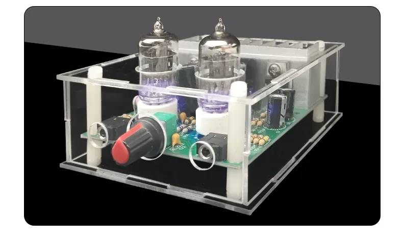 HIFI 6J1 Tube Amplifier DIY Kit Clear Acrylic Case High Fidelity Sound 105dB SNR Dual 12V Power Support MP3 Smartphone Tablet Computer
