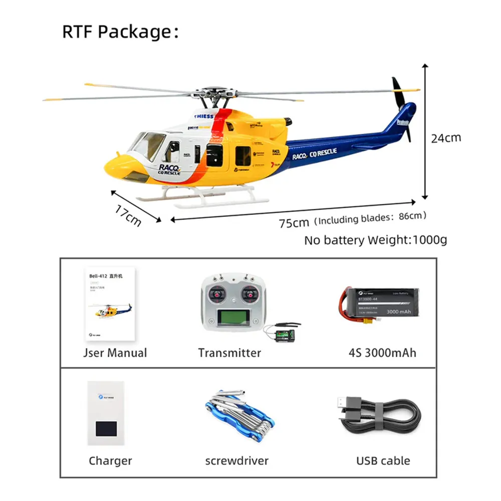 FLY WING Bell-412 V4 470 Class 2.4G 6CH Brushless Motor Military Rescue RC Helicopter RTF FLY WING Bell-412 V4 470 Class 2.4G 6CH Brushless Motor Military Rescue RC Helicopter RTF