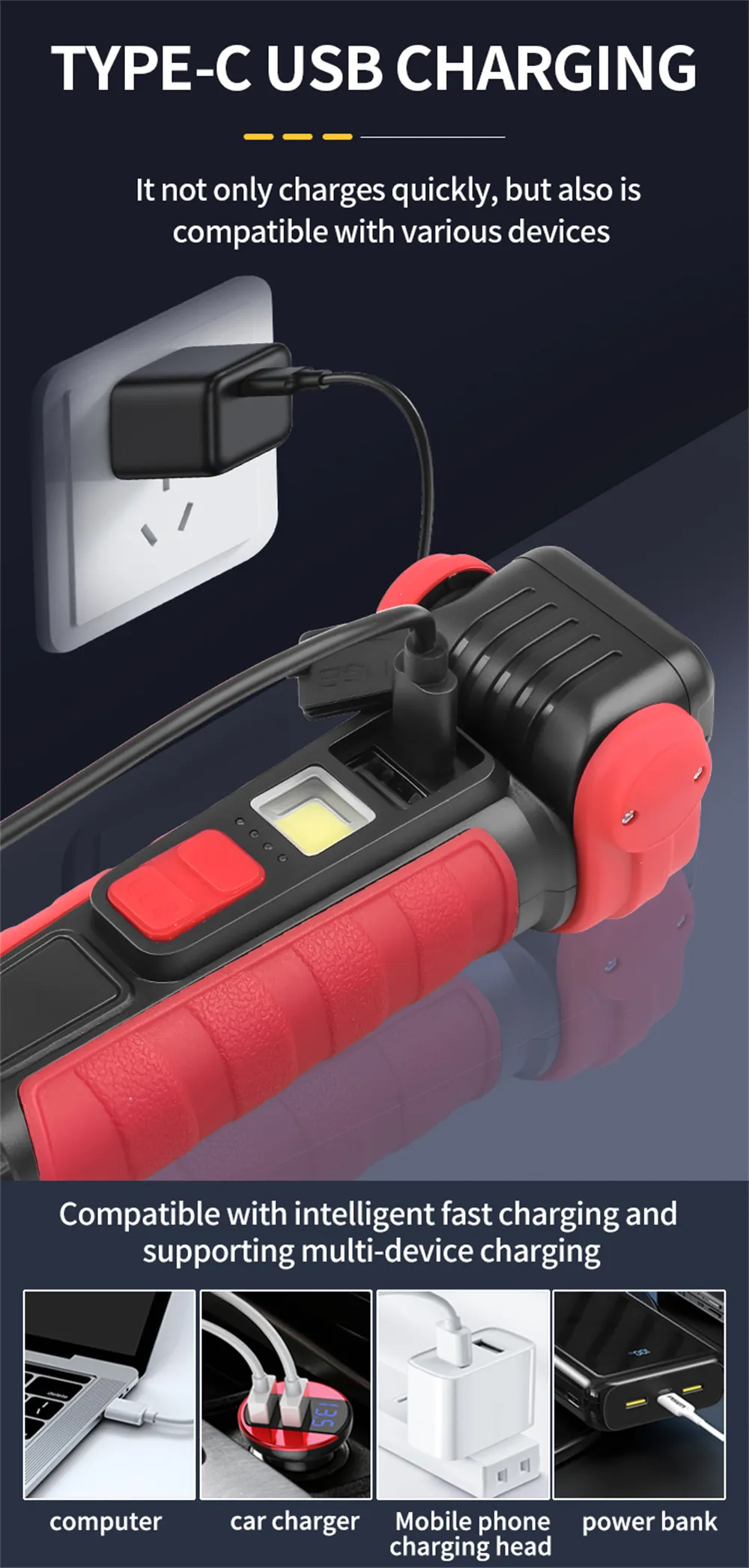 Mini Convenient Rotating Flashlight 6 Modes Adjustable Portable Emergency COB Floodlight Magnetic Work Light For Camping Fishing Mini Convenient Rotating Flashlight 6 Modes Adjustable Portable Emergency COB Floodlight Magnetic Work Light For Camping Fishing