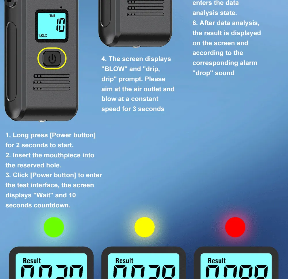 Portable Car Breathalyzer High-Accuracy LCD Digital Display Personal Alcohol Tester