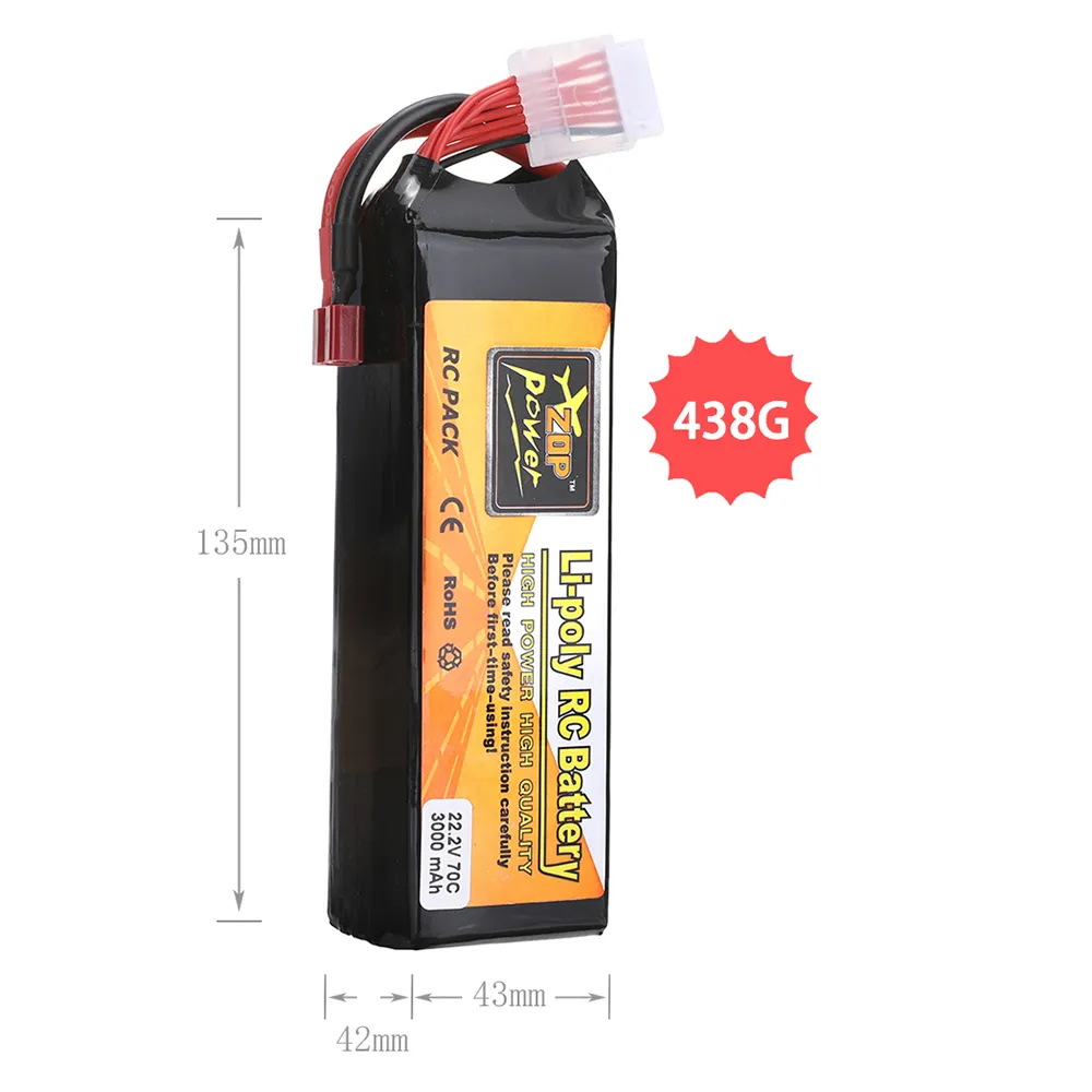 ZOP Power 22.2V 3000mAh 70C 6S LiPo Battery T Plug for RC Car ZOP Power 22.2V 3000mAh 70C 6S LiPo Battery T Plug for RC Car