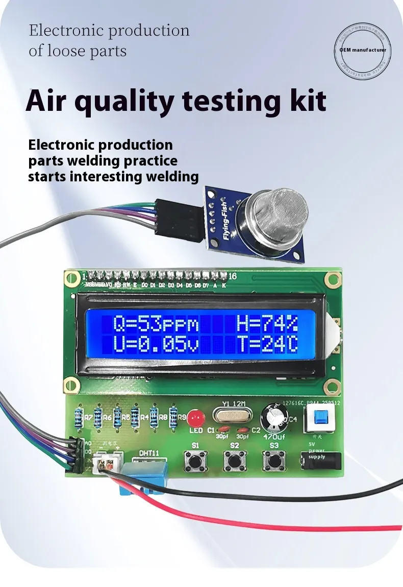 Air Quality Temperature Humidity Voltage Detection Kit Multi Gas Sensor Support MQ Series PCB Board Comprehensive Environmental Monitoring