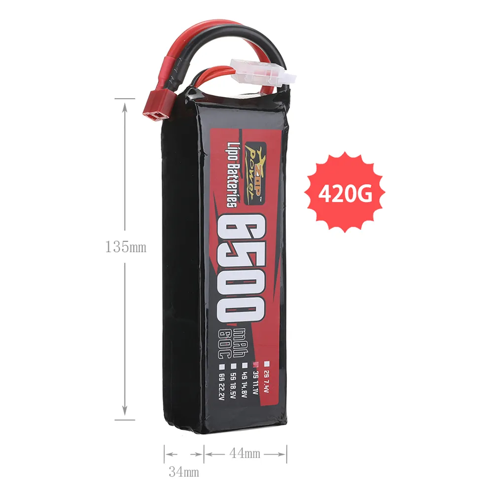 ZOP Power 11.1V 6500mAh 60C 3S LiPo Battery T Plug for RC Car ZOP Power 11.1V 6500mAh 60C 3S LiPo Battery T Plug for RC Car