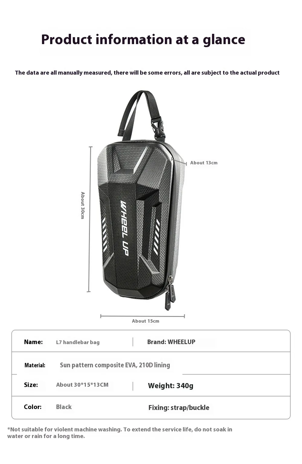 WHEELUP 3L Electric Scooter Front Bag Waterproof EVA Hard Shell Storage Bag Front Hanging Bag for Electric Scooter Bike