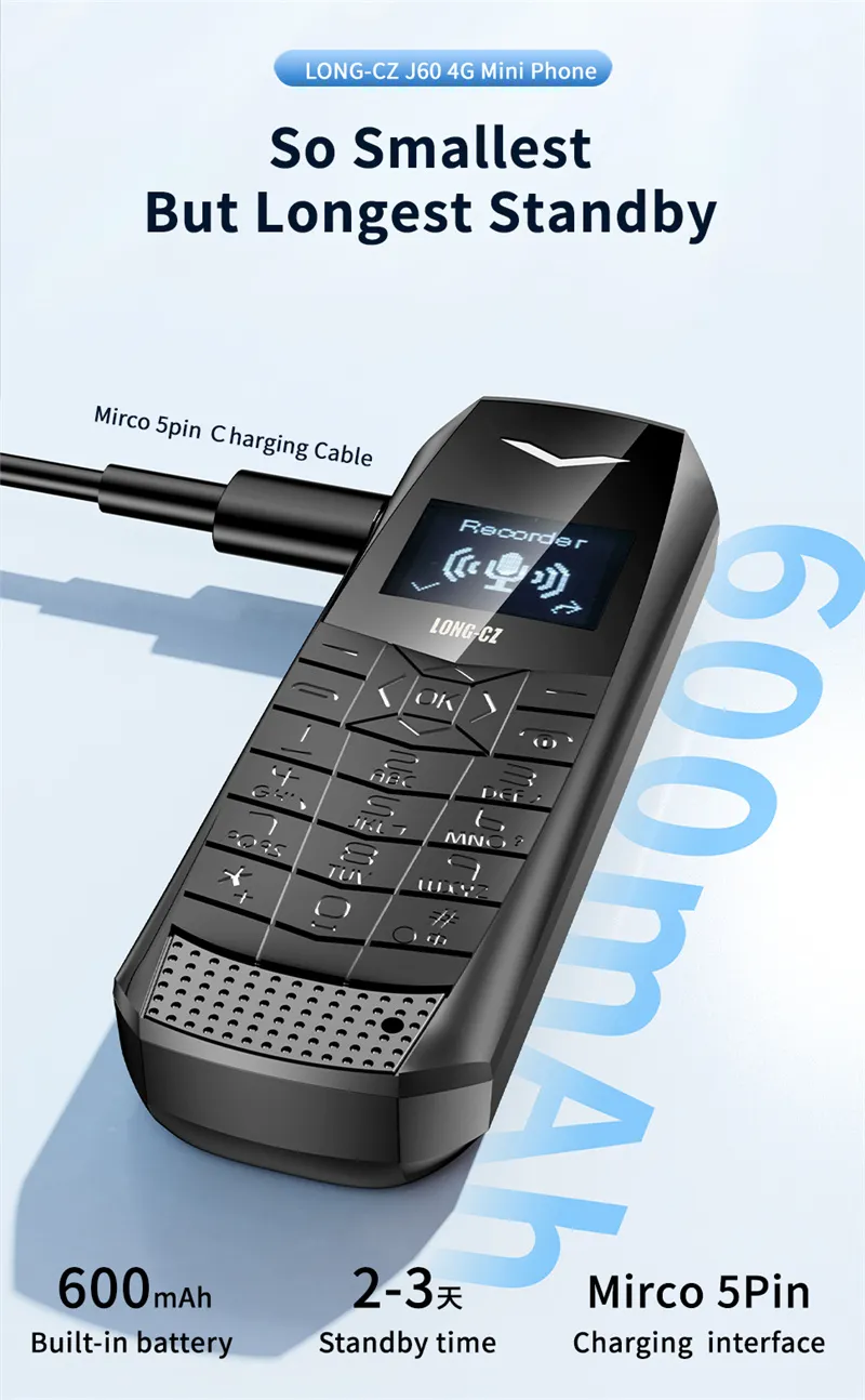 LONG-CZ J60 4G GSM 0.66-Inch OLED Display Nano SIM Card 600mAh Big Button SOS Emergency Call Lightweight Mini Mobile Phone