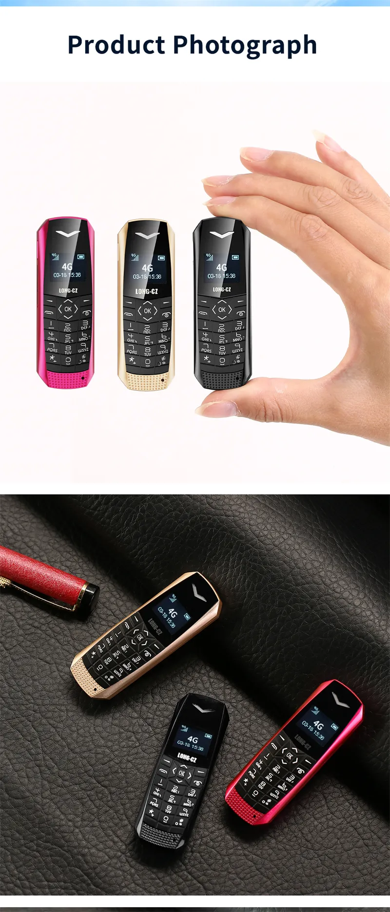 LONG-CZ J60 4G GSM 0.66-Inch OLED Display Nano SIM Card 600mAh Big Button SOS Emergency Call Lightweight Mini Mobile Phone