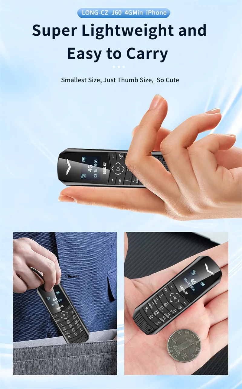 LONG-CZ J60 4G GSM 0.66-Inch OLED Display Nano SIM Card 600mAh Big Button SOS Emergency Call Lightweight Mini Mobile Phone